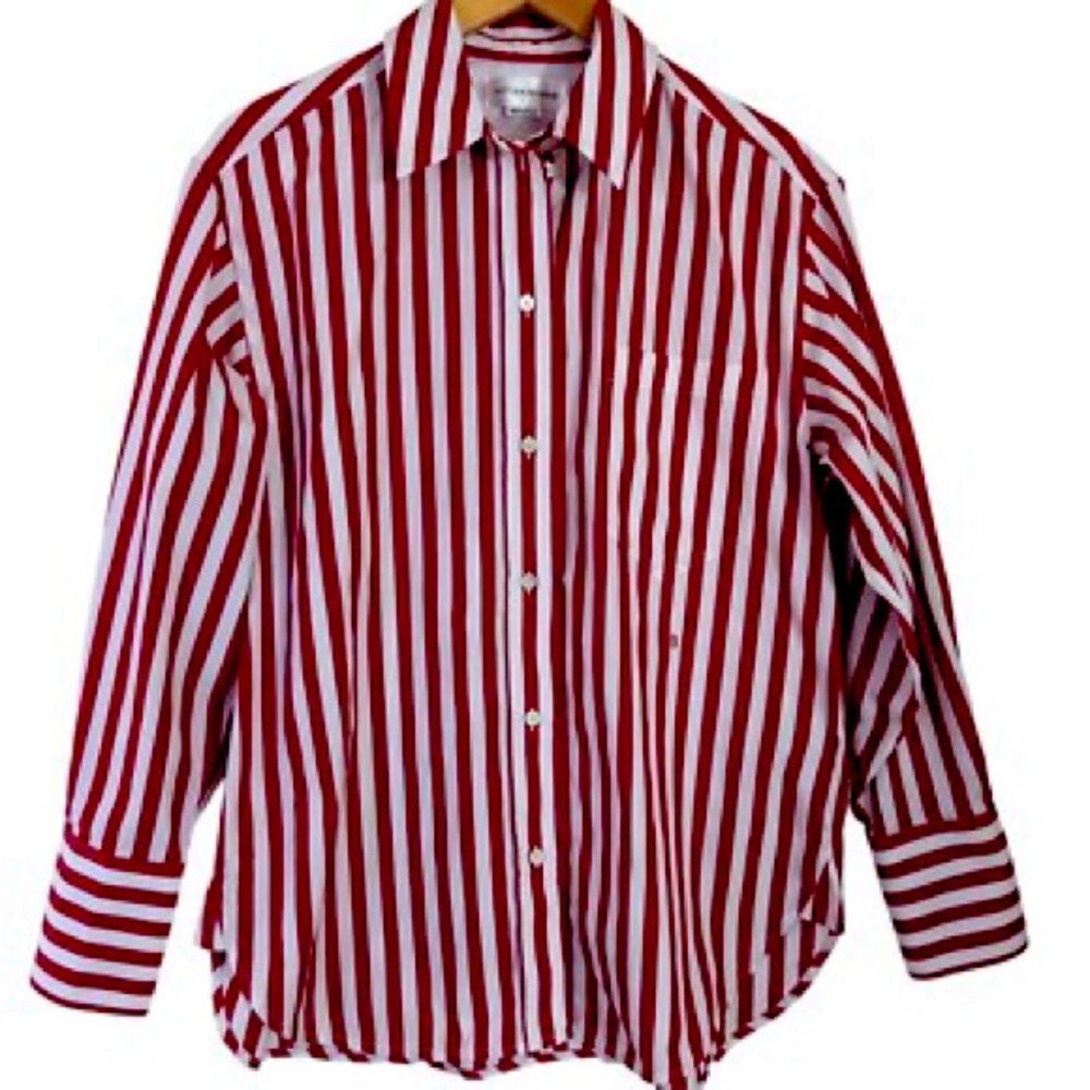 Chico's Red and White Casual Button Down Shirt